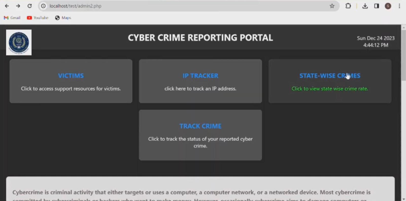 Crime Database Management screenshot